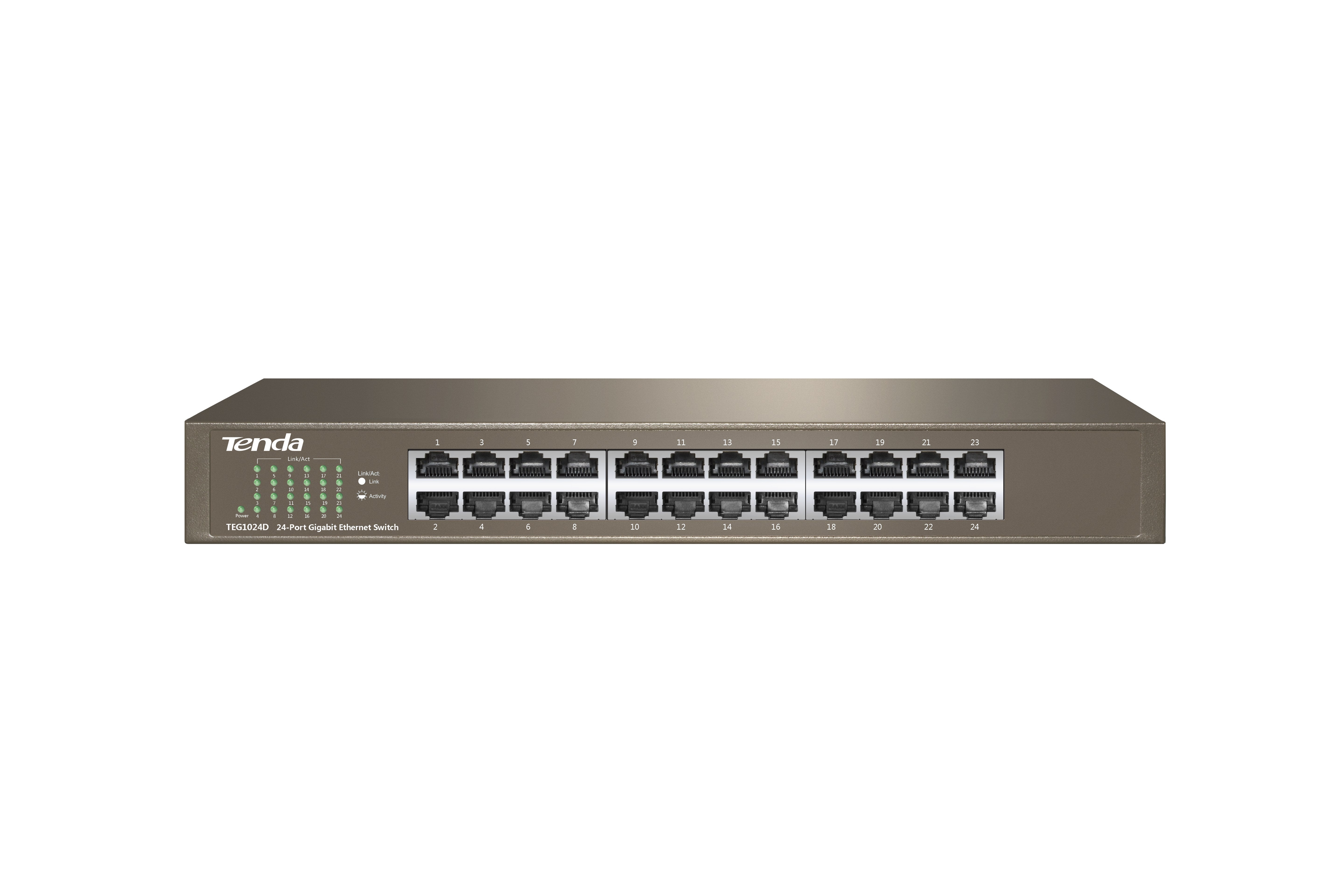 Switch Gigabit TENDA TEG1024D - 24 Puertos de Alta Velocidad para Rack - Red Comercial sin Cuellos de Botella - Rendimiento Industrial