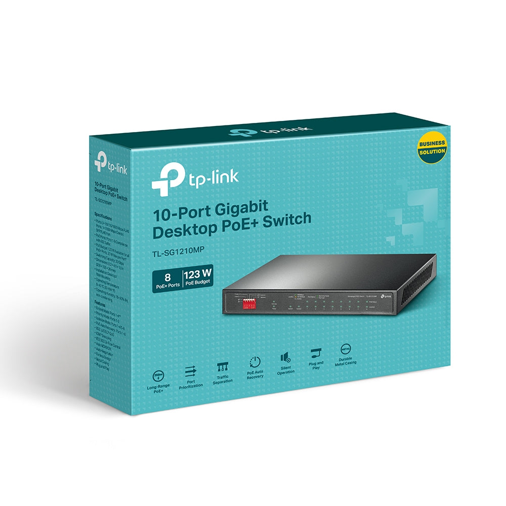 Switch de Escritorio TP-LINK TL-SG1210MP - 9 Puertos RJ45 PoE+ y 1 Puerto SFP - Ideal para Cámaras e IP - Potencia Profesional