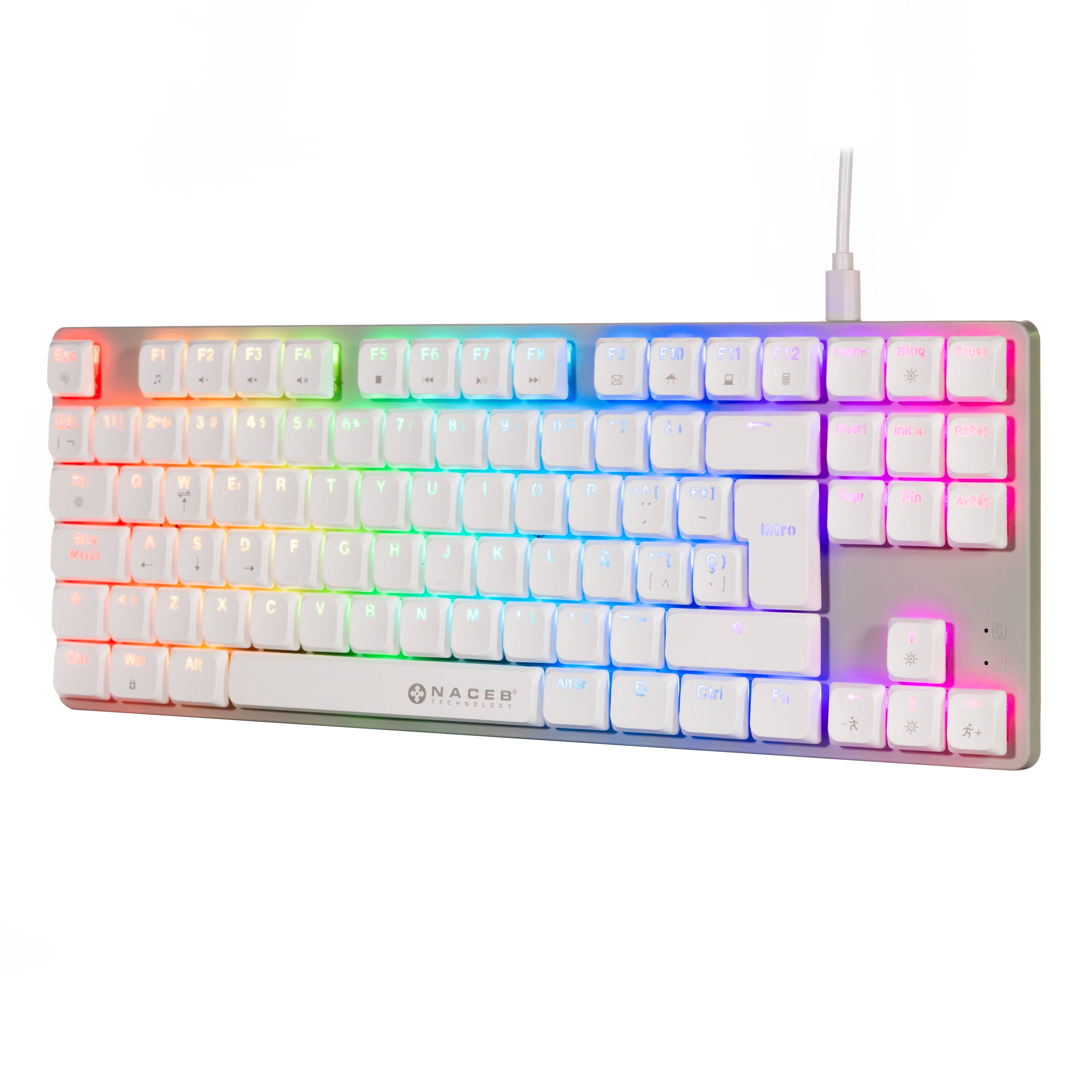 Teclado Mecánico TKL Gamer Naceb K1009 Blanco | Low Profile RGB 87 Teclas | Estilo Elegante y Ultrarrápido