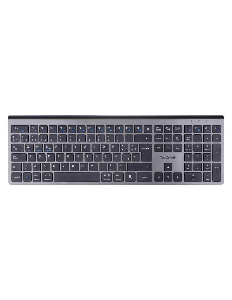 Teclado HEFESTOS Recargable TechZone TZACTCB01 - Conexión Bluetooth Multi-Dispositivo Plata - Compatible con Windows, Android y Mac - Elegancia Pura