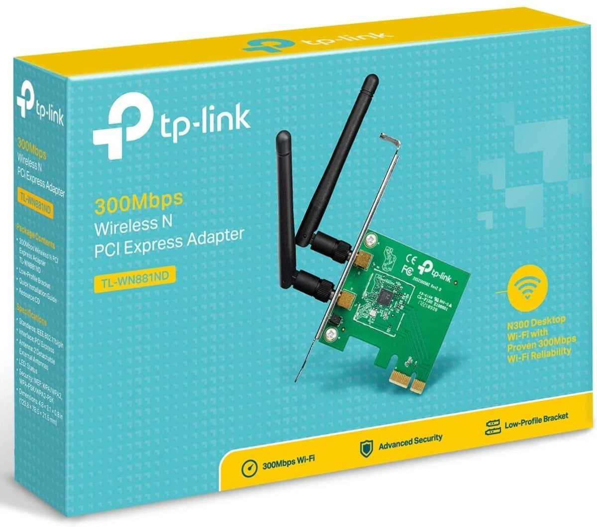 Tarjeta De Red Inalambrica Tp-Link, Pcie2.0, N300, 2 Antenas, 2dbi, Tl-Wn881nd