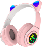 Audifonos Necnon On-Ear Bt Nbh-07 Con Orejas Luz Rgb Manos Libres Rosa