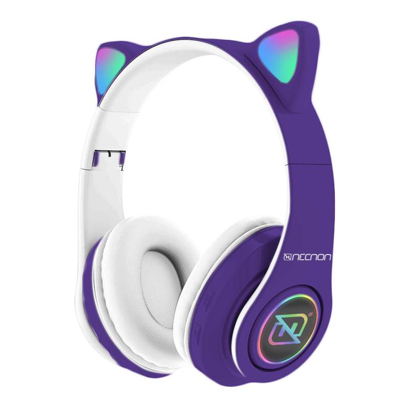 Audifonos Necnon On-Ear Bt Nbh-07 Con Orejas Luzrgb Manos Libres Morado
