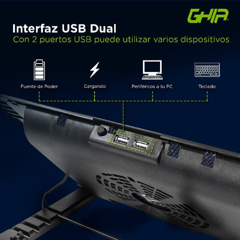 Base Enfriadora Ghia, Para Laptop, Altura Ajustable, Con Ventilador Y Luz Led, Usb Base Enfriadora Ghia, Para Laptop, Altura Ajustable, Con Ventilador Y Luz Led, Usb