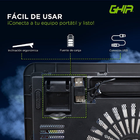 Base Enfriadora Ghia, Para Laptop, Con Ventilador Y Luz Led, Usb Base Enfriadora Ghia, Para Laptop, Con Ventilador Y Luz Led, Usb