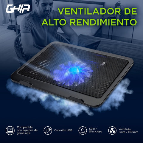 Base Enfriadora Ghia, Para Laptop, Con Ventilador Y Luz Led, Usb Base Enfriadora Ghia, Para Laptop, Con Ventilador Y Luz Led, Usb