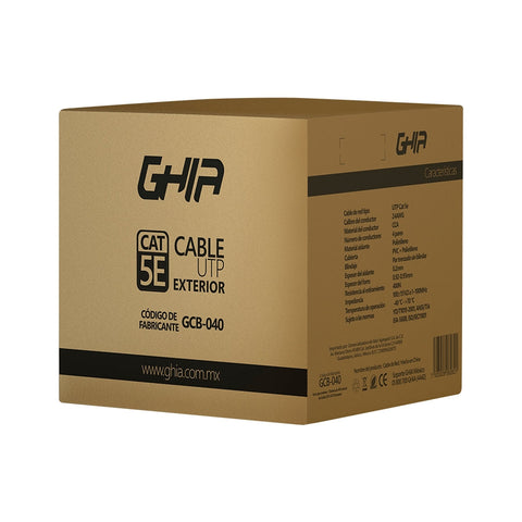 Bobina De Cable Exterior Marca Ghia Cat5e Sin Gel Utp Cca 305m 1000ft Certificacin Ce, Rosh Bobina De Cable Exterior Marca Ghia Cat5e Sin Gel Utp Cca 305m 1000ft Certificacin Ce, Rosh