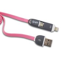 Cable 2 En 1 Micro Usb, Tipo Lightning Ghia 1.0 Metros Usb 2.1 Carga Y Transferencia De Datos Con Protector Para Entrada Y Salida Rosa Con Gris Cable 2 En 1 Micro Usb, Tipo Lightning Ghia 1.0 Metros Usb 2.1 Carga Y Transferencia De Datos Con Protector Para Entrada Y Salida Rosa Con Gris