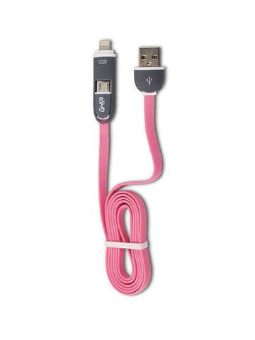 Cable 2 En 1 Micro Usb, Tipo Lightning Ghia 1.0 Metros Usb 2.1 Carga Y Transferencia De Datos Con Protector Para Entrada Y Salida Rosa Con Gris Cable 2 En 1 Micro Usb, Tipo Lightning Ghia 1.0 Metros Usb 2.1 Carga Y Transferencia De Datos Con Protector Para Entrada Y Salida Rosa Con Gris