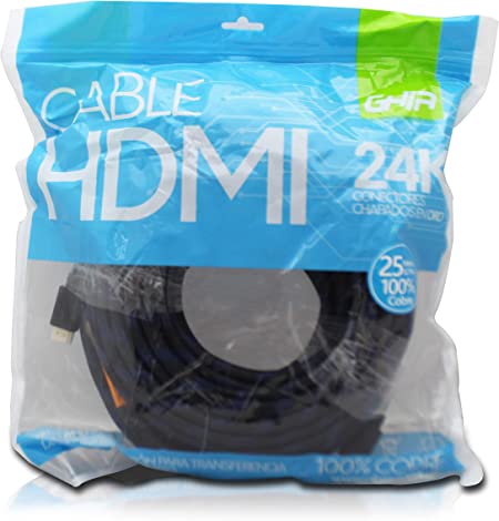 Cable Hdmi Ghia 25 Metros Reforzado Para Uso Rudo Cobre 4k A 60hz Etherner Bolsa Cable Hdmi Ghia 25 Metros Reforzado Para Uso Rudo Cobre 4k A 60hz Etherner Bolsa