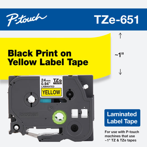 Cinta Brother Tze651 Laminada Estandar Negro Con Amarillo 24mm X 8m Cinta Brother Tze651 Laminada Estandar Negro Con Amarillo 24mm X 8m