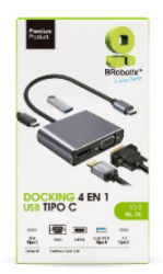 Docking Brobotix 4 En 1, Usb-C Macho X1 A Hdmi 2k Y 4k X1, Svga X1, Usb-A V3.0 X 1, Usb-C Hembra X1, Color Plata