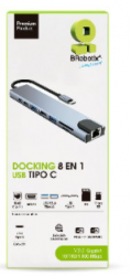 Docking Brobotix 8 En 1, Usb-C Macho X1 A Hdmi 2k Y 4k X1, Rj45 Gigabit X1, Usb-A V3.0 X2, Usb-C Hembra X2, Sd X1, Micro Sd X1, Color Plata