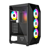 Gabinete Gamer Ocelot Gaming Polygon-E5 ATX con 4 Ventiladores RGB Cristal Templado - Negro