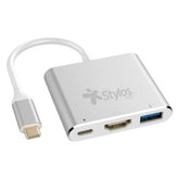 Hub Multipuerto Stylos 3 En 1 Hdmi 4k, Usb 3.0, Usb C (Stcbhub31s)