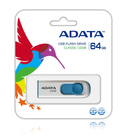 Memoria Flash Adata C008 64gb Usb 2.0 Blanco Con Azul (Ac008-64g-Rwe) Memoria Flash Adata C008 64gb Usb 2.0 Blanco Con Azul (Ac008-64g-Rwe)