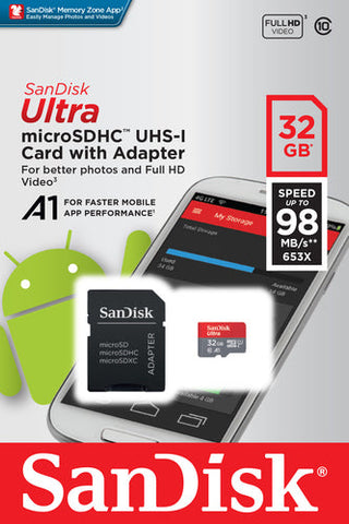 Memoria Sandisk Micro Sd Ultra 32Gb Cl10 A1 Con Adaptador - (Sdsquar-032G-Gn6Ma) Memoria Sandisk Micro Sd Ultra 32Gb Cl10 A1 Con Adaptador - (Sdsquar-032G-Gn6Ma)