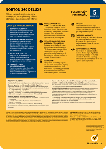 Norton Deluxe 5 Dvc 1Yr Attach Computo & Office (21443574) Norton Deluxe 5 Dvc 1Yr Attach Computo & Office (21443574)