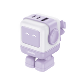 Cargador RobotGaN de 65W Serie UNO - 3 Puertos de Carga Rápida - 2 USB-C - 1 USB-A - PD 3.0 - QC 4.0 - Carga Inteligente - Tecnología GaN II - Zapato Magnético Extraíble - Carcasa Ignífuga - Pantalla LED