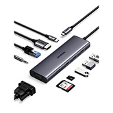 Hub USB-C 10 en 1 | HDMI 4K@30Hz + VGA 1920x1200 | 3x USB 3.0 5Gbps | Ethernet Gigabit | SD/TF Card Reader | PD 100W | Audio 3.5mm | Doble Pantalla Simultánea | Plug & Play Universal