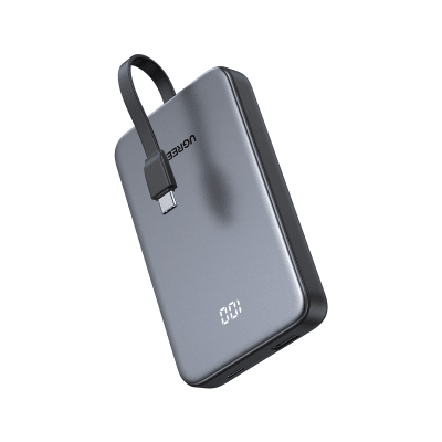 Power Bank 10000mAh con Cable Integrado 20W | Puerto USB-C PD3.0 PPS | Puerto USB-A SCP 22.5W | Batería Polímero Litio | Protecciones Múltiples | Indicador Digital | Material V-0