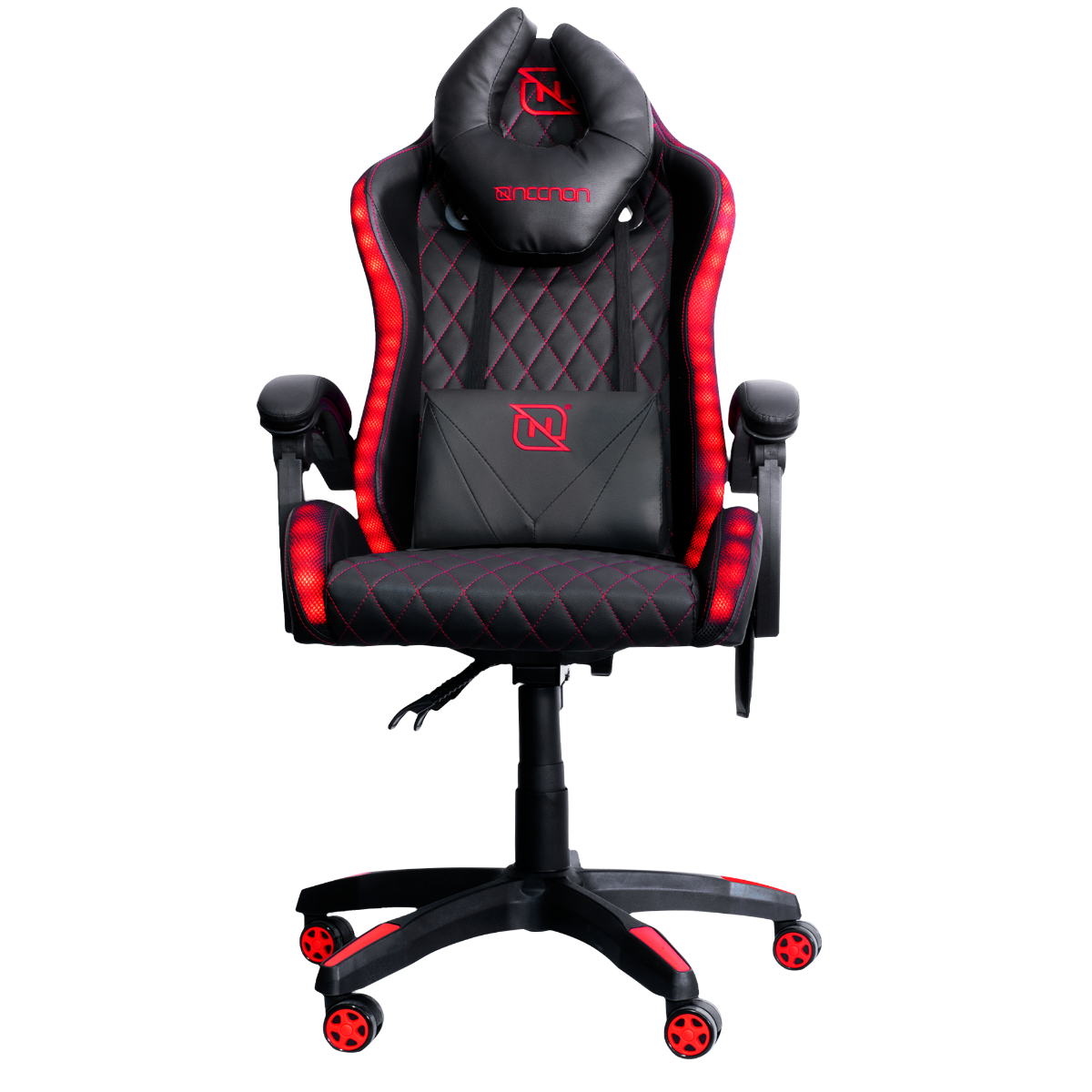 Silla Gamer Necnon Rgb Nsg-Rgb1 Foam Cojín Lumbar Y Cabeza Negro, Rojo