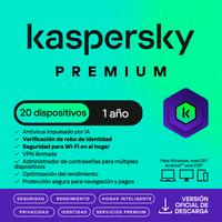 Kaspersky Premium 20 Dispositivos 1 Año | Cobertura Masiva Total - Ideal Negocios y Familias
