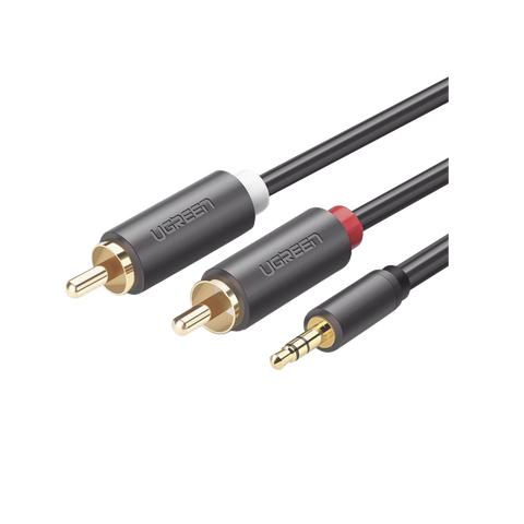 Cable Adaptador de 3.5mm Macho a 2 RCA Macho | 3 Metros (9.84 Pies) | Color Gris | Blindaje Múltiple | ABS | Alta Calidad