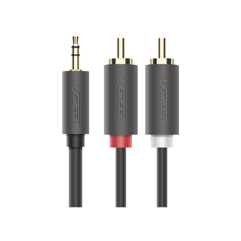 Cable Adaptador de 3.5mm Macho a 2 RCA Macho | 3 Metros (9.84 Pies) | Color Gris | Blindaje Múltiple | ABS | Alta Calidad