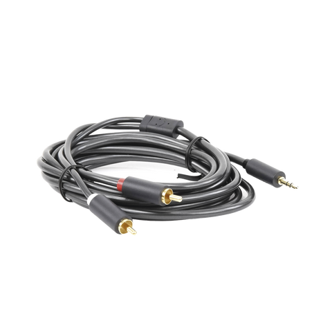 Cable Adaptador de 3.5mm Macho a 2 RCA Macho | 3 Metros (9.84 Pies) | Color Gris | Blindaje Múltiple | ABS | Alta Calidad