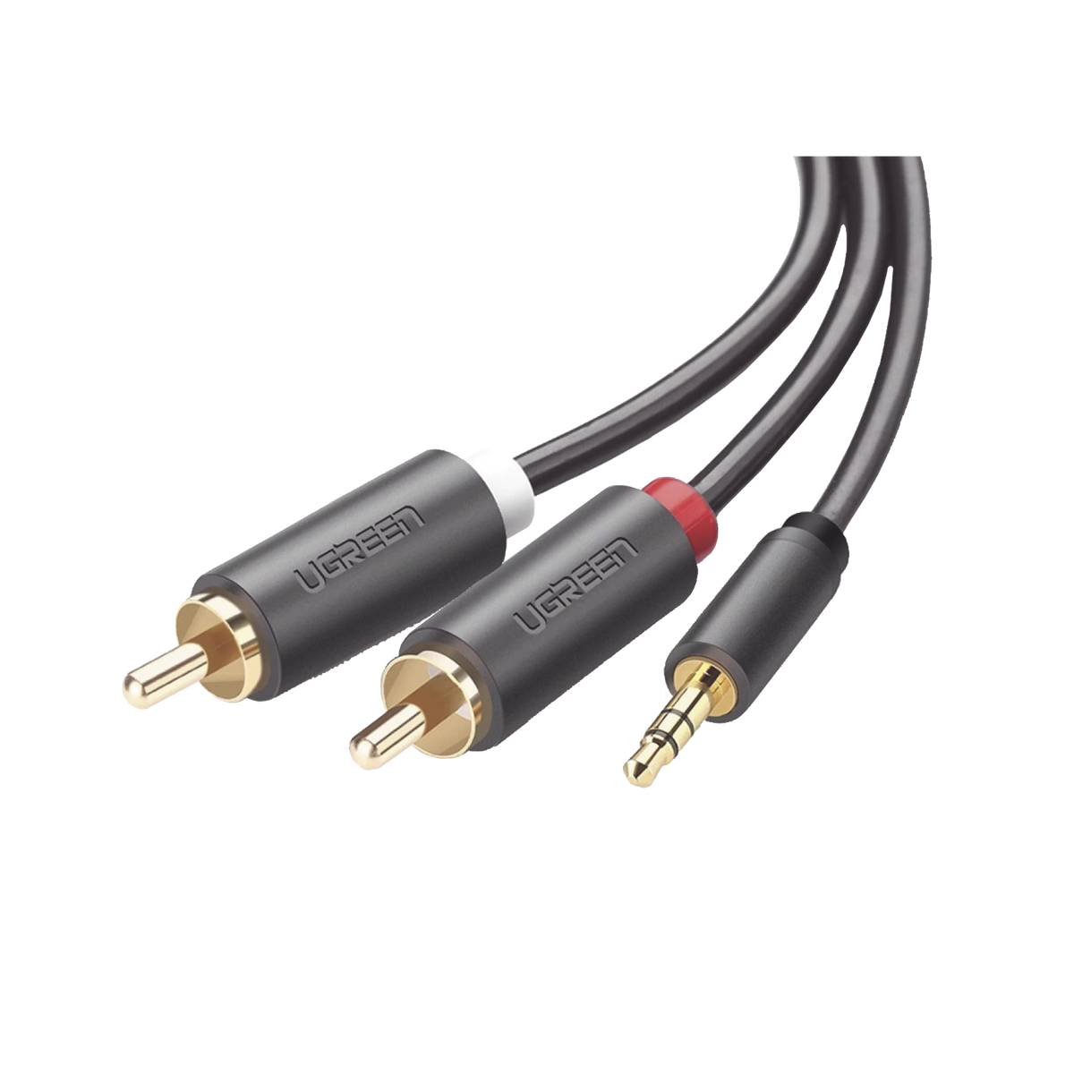 Cable Adaptador de 3.5mm Macho a 2 RCA Macho | 3 Metros (9.84 Pies) | Color Gris | Blindaje Múltiple | ABS | Alta Calidad
