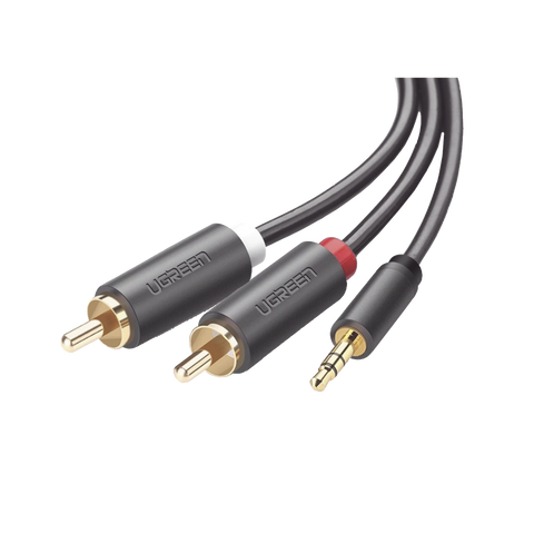 Cable Adaptador de 3.5mm Macho a 2 RCA Macho | 3 Metros (9.84 Pies) | Color Gris | Blindaje Múltiple | ABS | Alta Calidad