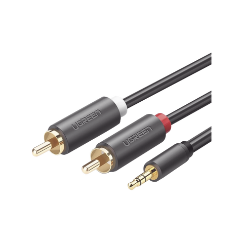 Cable Adaptador de 3.5mm Macho a 2 RCA Macho | 5 Metros (16.40 Pies) | Color Gris | Blindaje Múltiple | ABS | Alta Calidad