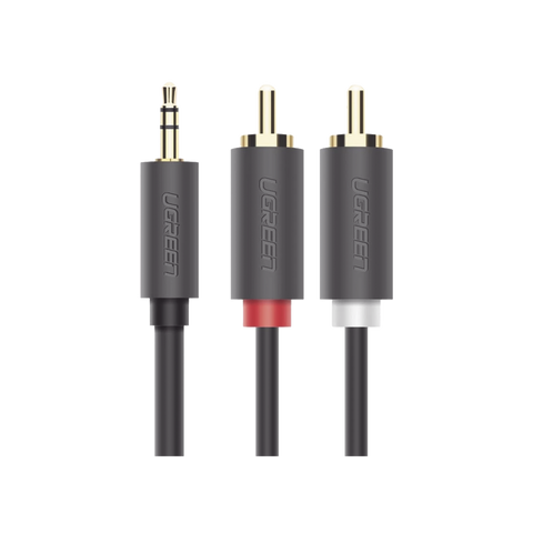 Cable Adaptador de 3.5mm Macho a 2 RCA Macho | 5 Metros (16.40 Pies) | Color Gris | Blindaje Múltiple | ABS | Alta Calidad