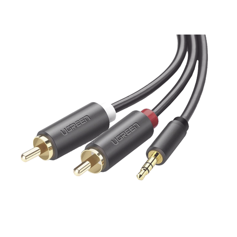 Cable Adaptador de 3.5mm Macho a 2 RCA Macho | 5 Metros (16.40 Pies) | Color Gris | Blindaje Múltiple | ABS | Alta Calidad