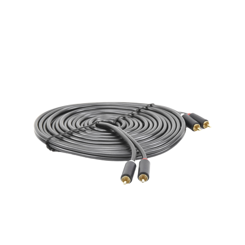 Cable de Audio 2 RCA Macho a 2 RCA Macho | 5 Metros (16.40 Pies) | Color Negro | Alta Calidad | Anillos de Goma para Asegurar un Agarre Firme al Instalar o Quitar el Cable