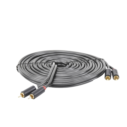 Cable de Audio 2 RCA Macho a 2 RCA Macho | 5 Metros (16.40 Pies) | Color Negro | Alta Calidad | Anillos de Goma para Asegurar un Agarre Firme al Instalar o Quitar el Cable