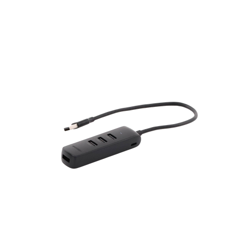 HUB USB-A 3.0 4 en 1 - 4 Puertos USB-A 3.0 (5Gbps) - Cable de 25 cm - Indicador Led - Ideal para Transferencia de Datos - Entrada USB-C para alimentar equipos de mayor consumo como discos duros - Color Negro.