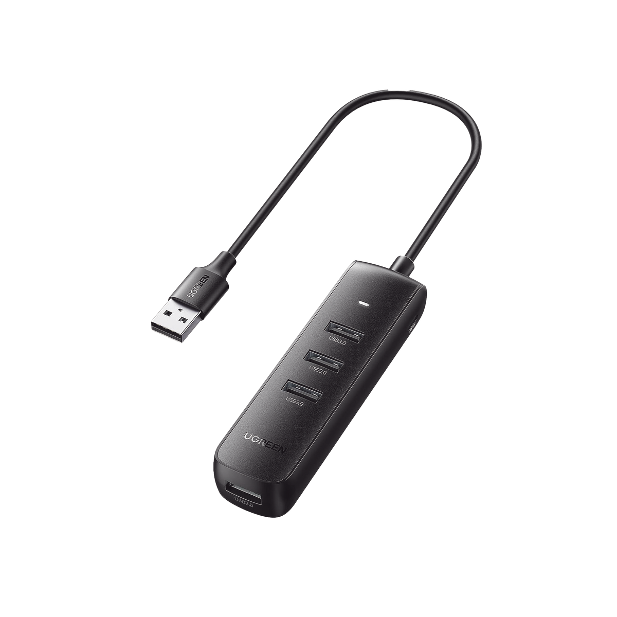 HUB USB-A 3.0 4 en 1 - 4 Puertos USB-A 3.0 (5Gbps) - Cable de 25 cm - Indicador Led - Ideal para Transferencia de Datos - Entrada USB-C para alimentar equipos de mayor consumo como discos duros - Color Negro.