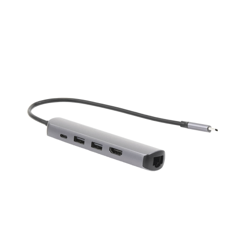 HUB USB-C (Docking Station) 5 en 1 - Ultra Delgado - 2 USB-A 3.1 a (5 Gbps) - HDMI 4K@60Hz - RJ45 (Gigabit Ethernet) - USB-C PD Carga Rápida 100W - Soporta OTG - Chips Inteligentes - Pequeño y Ligero - Caja de Aluminio.