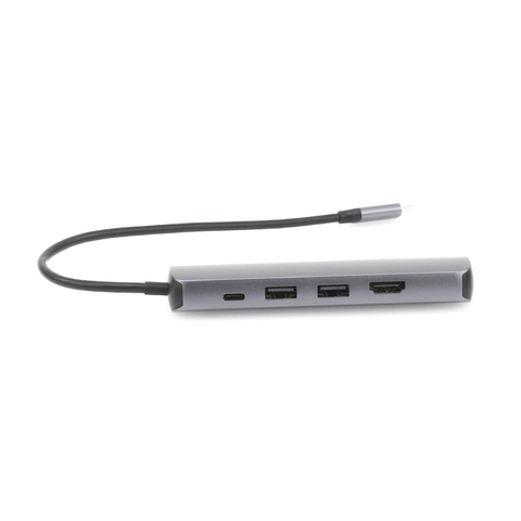 HUB USB-C (Docking Station) 5 en 1 - Ultra Delgado - 2 USB-A 3.1 a (5 Gbps) - HDMI 4K@60Hz - RJ45 (Gigabit Ethernet) - USB-C PD Carga Rápida 100W - Soporta OTG - Chips Inteligentes - Pequeño y Ligero - Caja de Aluminio.