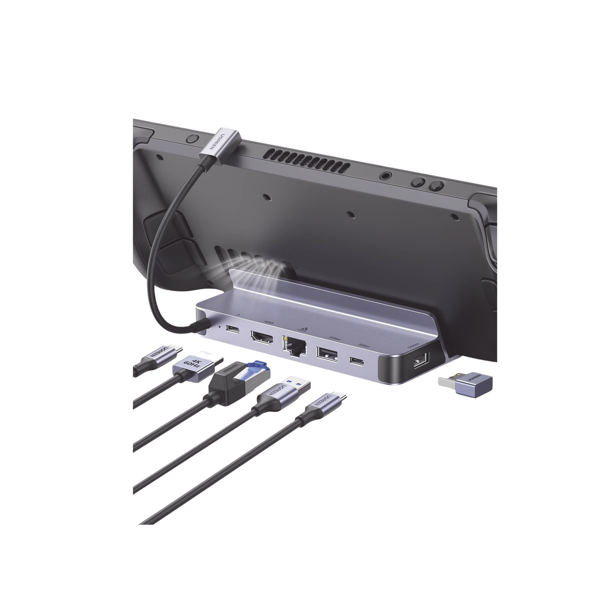 HUB USB-C (Docking Revodok Pro) 6 en 1 - Soporte para Steam Deck - 2 USB-A 3.0 (5Gbps) - USB-C 3.0 (5Gbps) - RJ45 (Gigabit Ethernet) - HDMI 2.0 4K@60Hz - USB-C PD Carga 100W - Carcasa de Aluminio.