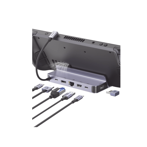 HUB USB-C (Docking Revodok Pro) 6 en 1 - Soporte para Steam Deck - 2 USB-A 3.0 (5Gbps) - USB-C 3.0 (5Gbps) - RJ45 (Gigabit Ethernet) - HDMI 2.0 4K@60Hz - USB-C PD Carga 100W - Carcasa de Aluminio.