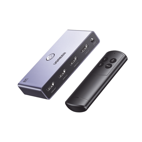 Switch (Splitter) 8K HDMI 2.1 | 3 Entradas 1 Salida | Incluye Control Remoto | Soporta 8K@60Hz 4K@120Hz 4K@60Hz 3D | HDR | HDCP 2.3 | Carcasa de Aluminio.
