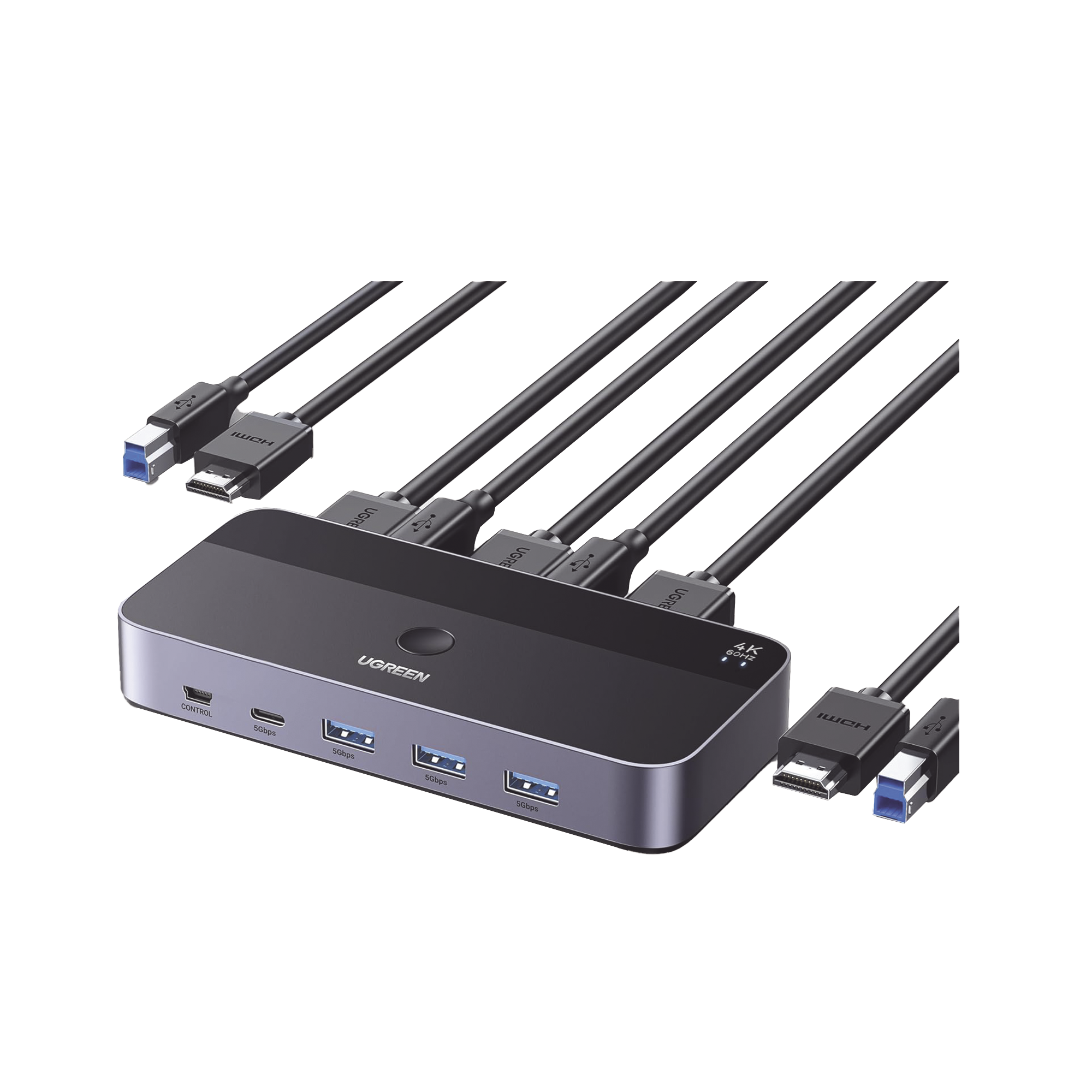 Conmutador KVM HDMI 4K - HDMI 2.0 - 2 Entradas 1 Salida - 4 Puertos USB 3.0 (3 USB-A *1 USB-C) - Soporta 4K@60Hz - HDR - Indicador Led - Compatible Win, MacOs y Linux - Carcasa de Aluminio.