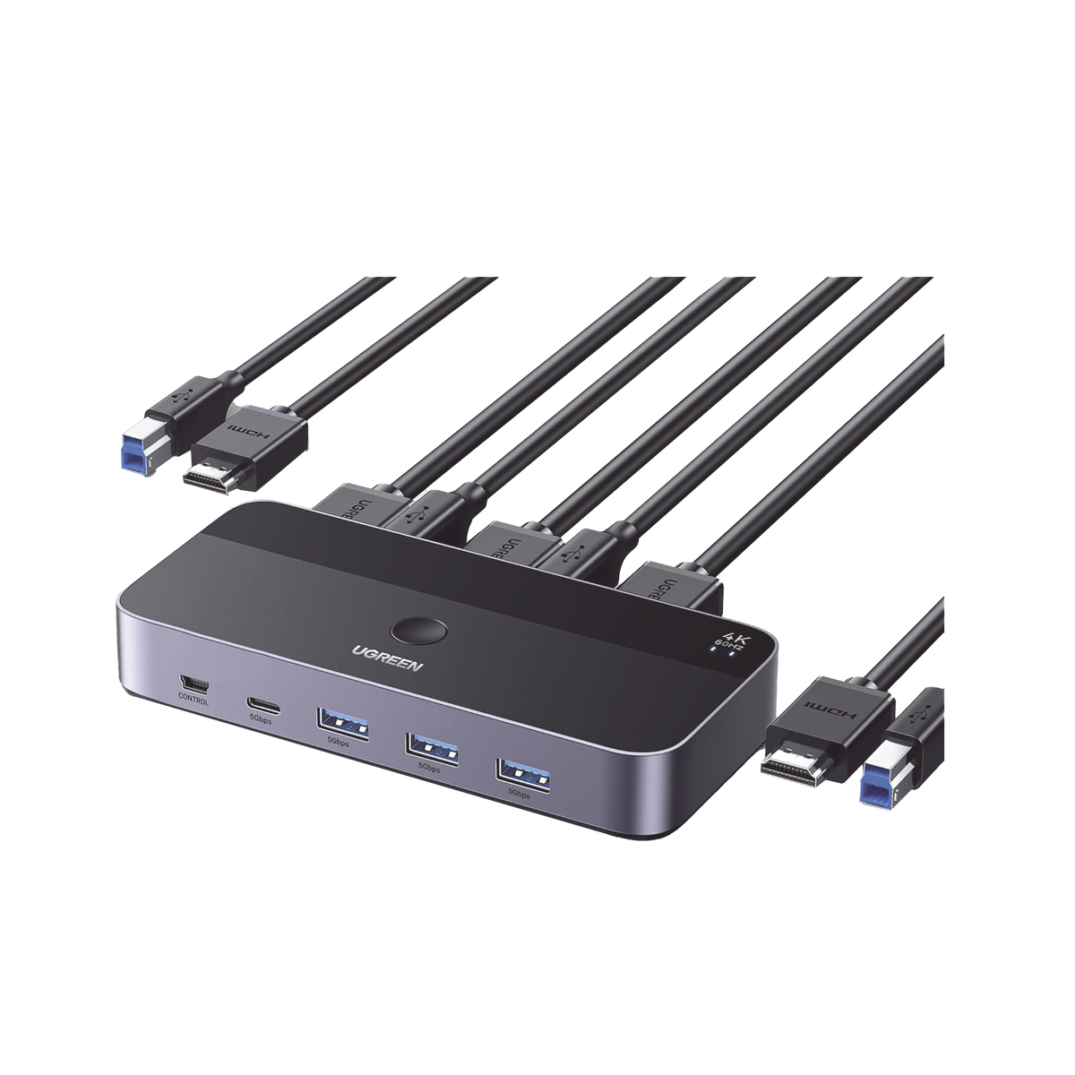 Conmutador KVM HDMI 4K - HDMI 2.0 - 2 Entradas 1 Salida - 4 Puertos USB 3.0 (3 USB-A *1 USB-C) - Soporta 4K@60Hz - HDR - Indicador Led - Compatible Win, MacOs y Linux - Carcasa de Aluminio.