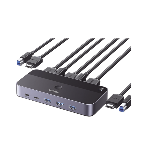 Conmutador KVM HDMI 4K - HDMI 2.0 - 2 Entradas 1 Salida - 4 Puertos USB 3.0 (3 USB-A *1 USB-C) - Soporta 4K@60Hz - HDR - Indicador Led - Compatible Win, MacOs y Linux - Carcasa de Aluminio.