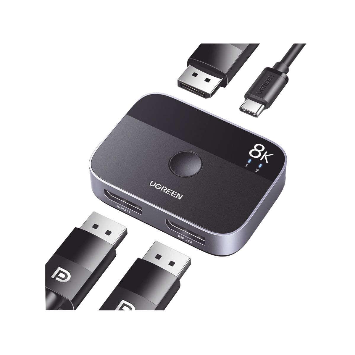 Conmutador DP 1.4 8K - Display Port Splitter 2 Entradas a 1 Salida - Bidireccional - 3D - HDR10+ - Dolby Atmos - 240Hz - 48Gbps - Compatible Free-Sync/G-Syng - Sincronización de Audio - Potentes Chips de Última Generación.