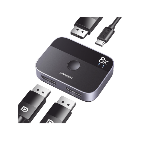 Conmutador DP 1.4 8K - Display Port Splitter 2 Entradas a 1 Salida - Bidireccional - 3D - HDR10+ - Dolby Atmos - 240Hz - 48Gbps - Compatible Free-Sync/G-Syng - Sincronización de Audio - Potentes Chips de Última Generación.