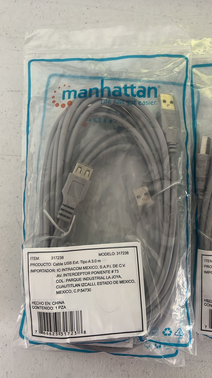 Cable Manhattan Usb A V1.1 Extension 3.0 Metros Macho-Hembra Gris 317238